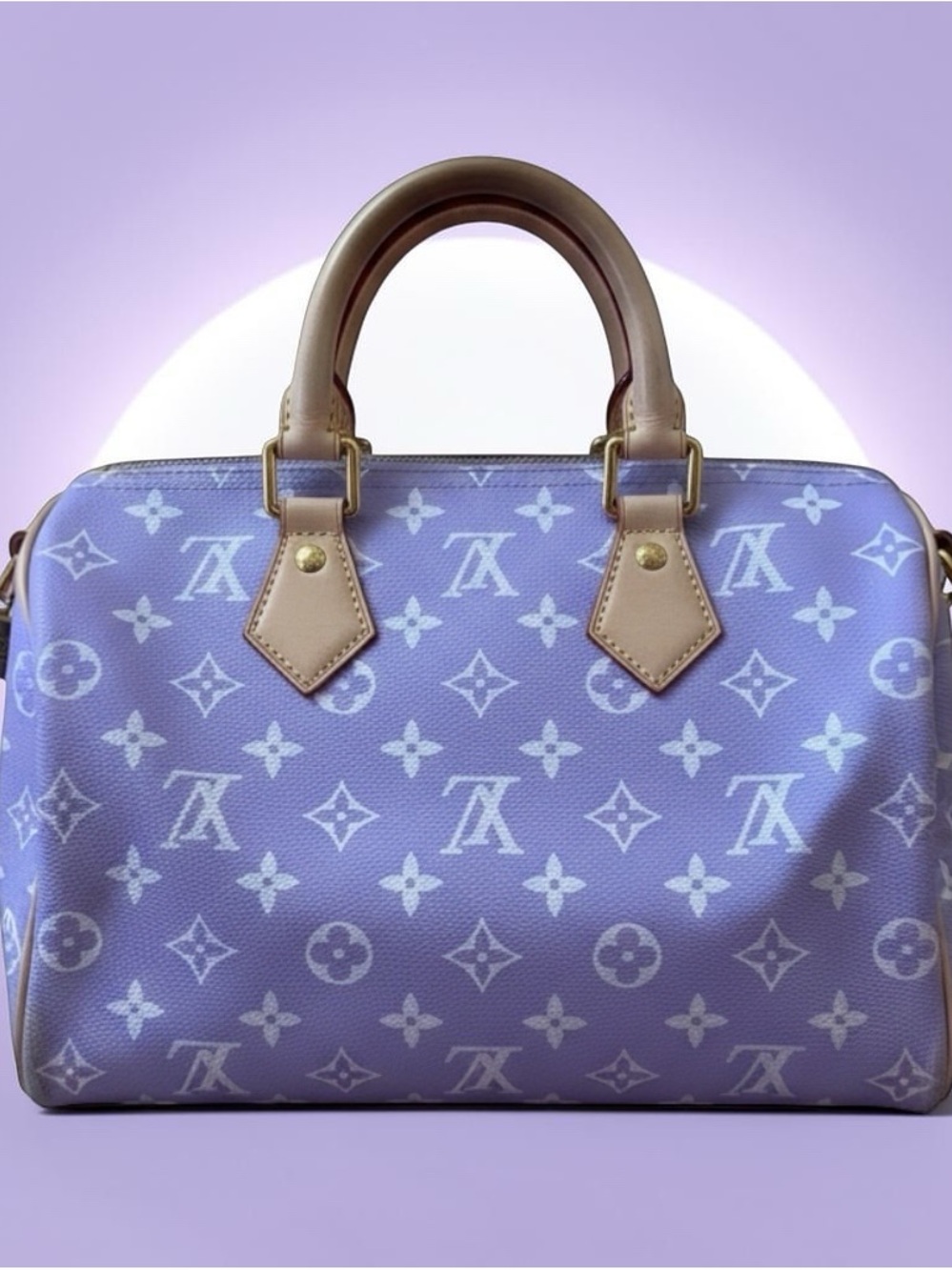 Louis Vuitton Lilac Monogram Satchel with Tan Handles